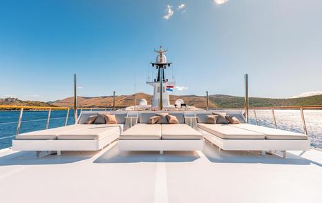 Superyacht Victory's sundeck sunpads 