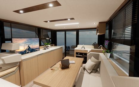 Greenline 42 motor yacht saloon with light interiors 