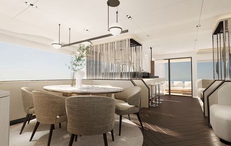 Rendering of Bering BC60 Explorer Catamaran main salon dining area