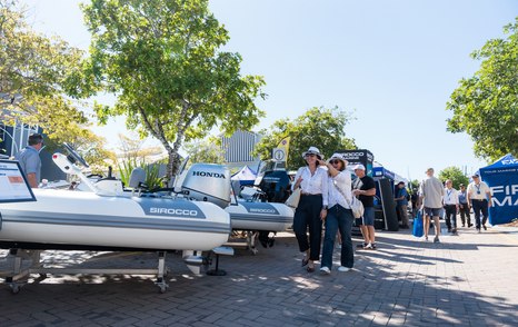 Line of tenders and visitors exploring at the Sanctuary Cove International Boat Show