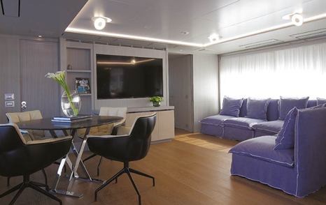 An intimate guest area on board the Benetti Mediterraneo 116