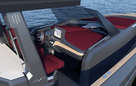 A digital graphic of the Evo CC yacht cockpit.