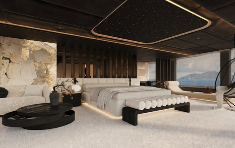 Rendering of the Sunreef 65M Explorer catamaran master cabin 