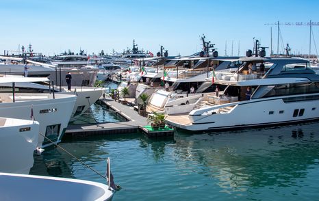 Motor yachts berthed on pontoons