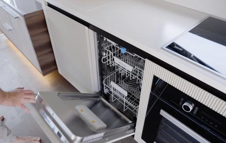 Manda S07 Berlinetta galley with integrated dishwasher and built in oven for extended cruising