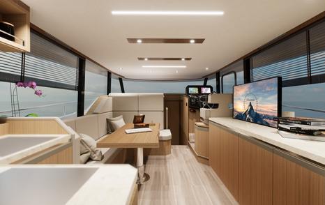 Greenline 42 motor yacht saloon view of helm station
