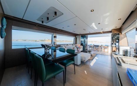 Motor yacht Dogu's interior dining and seating area