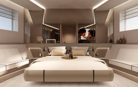 Alia Yacht Genie Blu guest cabin with seating 