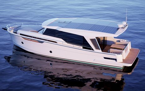 Greenline 42 motor yacht at anchor side profile 