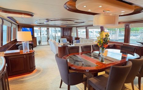 Westport motor yacht Simplicity saloon dining area 