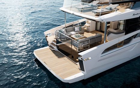 Absolute Navetta 66 yacht at anchor view of aft deck 