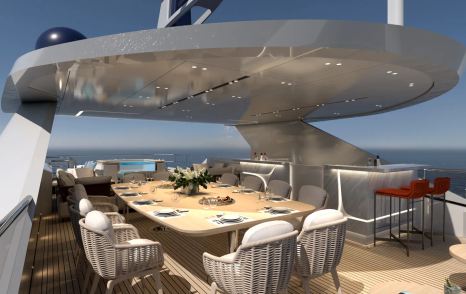 Rendering of Dearsan Superyacht Queen Yaz upper deck alfresco dining
