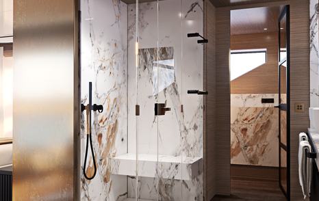 Shower with glass door on Sunseeker 120 Yacht