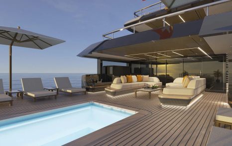Rendering of Bearing 130 Superyacht aft swimming pool
