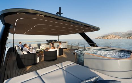 Sunreef Ultima 88 Catamaran upper deck with jacuzzi and shaded seating 
