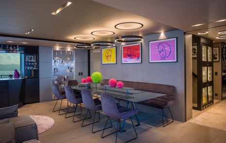 Interior dining area onboard superyacht MAVERICK