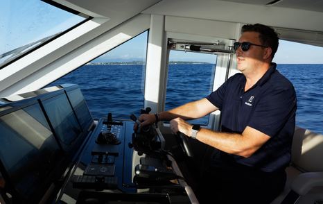 Solaris-Power-60-Coupe-Review-helm-view-during-sea-trial-Jack-at-the-controls