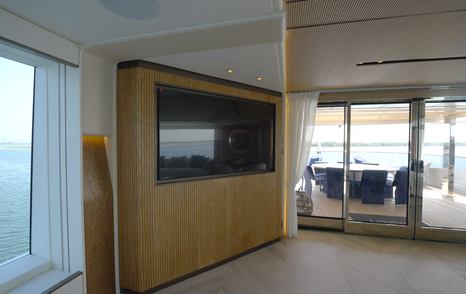 Television and aft deck access in the Gulf Craft Majesty 145 skylounge