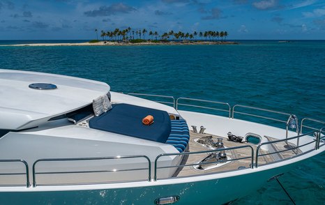 Superyacht Emrys foredeck with sunpads 