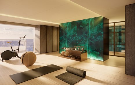 Rendering of Benetti Oasis 42M superyacht indoor gym and wellness area