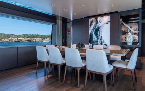 Custom Line motor yacht On main saloon dining area 