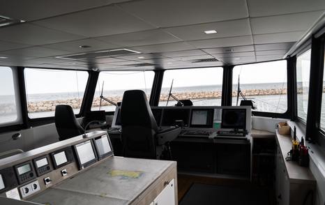 The support vessel SHADOW's helm station is function over form