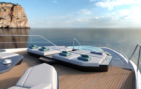 Sunpads overlooking water on Sunseeker 120 Yacht