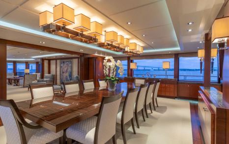 Superyacht Bella Vita main saloon wooden dining table 