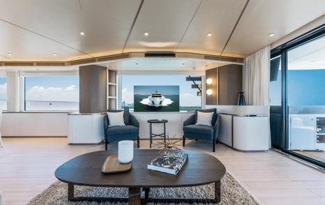 Motor Yacht Equites's interior seating area with TV