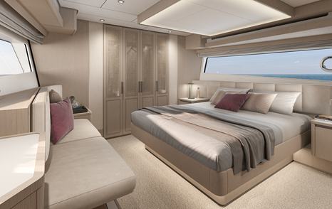 Prestige F6.7 motor yacht master cabin with window 