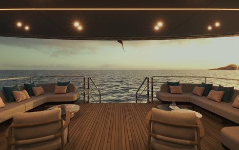 Rendering of Mangusta GranSport 38 motor yacht aft deck with parallel seating
