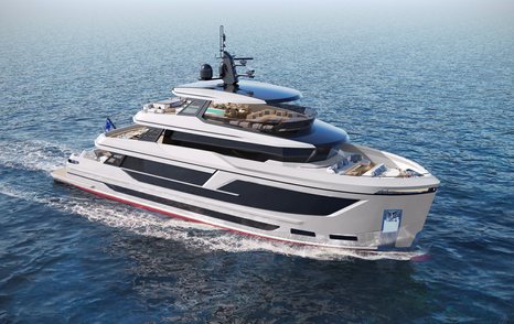 Rendering of expedition yacht Bering 110 under way 