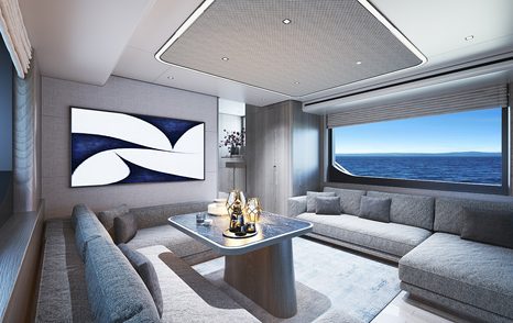 Rendering of Outer Reef 780 Adventure motor yacht salon