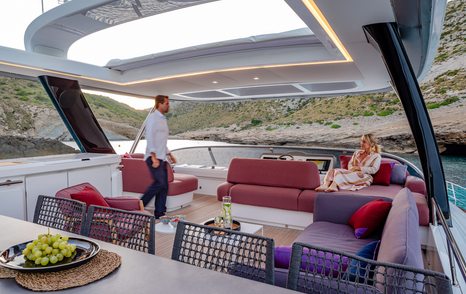 upper deck of Lagoon Sixty7 power catamaran