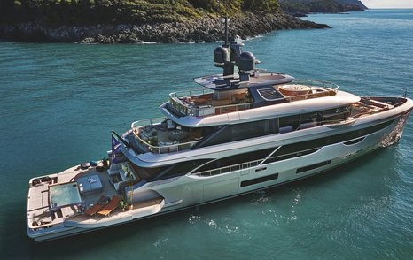 Oasis 40M motor yacht rendering at anchor