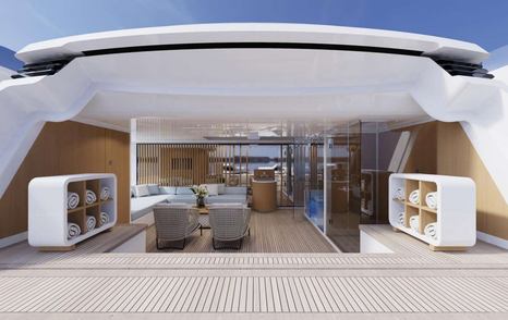 Rendering of exteriors onboard superyacht FELICITÁ
