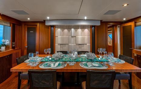 Sunseeker motor yacht Emrys main saloon dining area 
