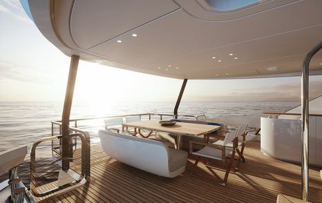 Motor Yacht Spribe's shaded dining table