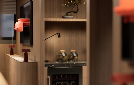 Second Archipelago A80 motor yacht galley close up of counter top 
