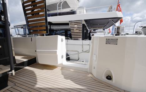 Beneteau Grand Trawler 63 starboard side deck with secure access from the aft cockpit