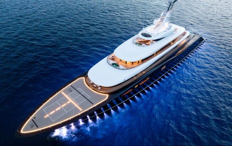 superyacht Breakthrough at anchor ariel view 