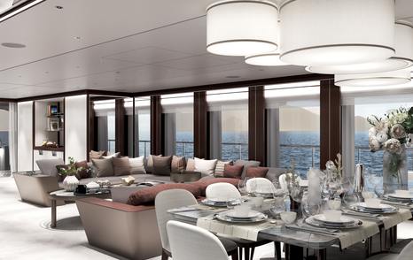 Rendering of Superyacht Project Frida main saloon dining area