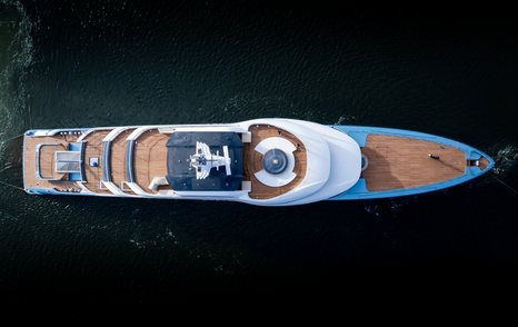 Amels superyacht Netto II at anchor aerial view  