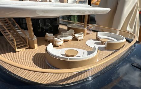 Model of Superyacht Breakthrough aft deck with circular seating 