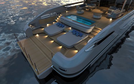 Rendering of Baglietto T52 motor yacht beach club
