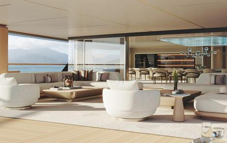 Feadship superyacht Hive saloon with lounge and dining areas 