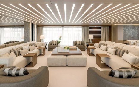 Superyacht Utopia IV main saloon white and beige furniture