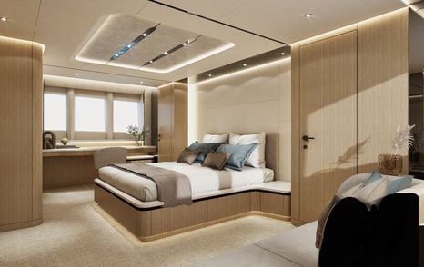 Rendering of Giangrasso G24 Classic motor yacht master cabin