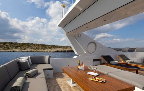 Motor Yacht Tropicana upper deck aft sunpads 