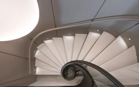 Rendering of Superyacht Entourage indoor spiral staircase 